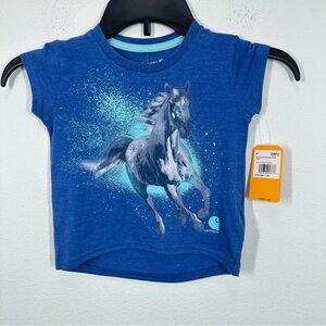 Carhartt Girls 2T Vibrant Blue Horse Pony Cap Sleeve Tee Shirt Casual Summer NWT